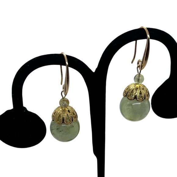 Stylish Green Stone, And Gold Plated Earrings - Picture 2 of 2